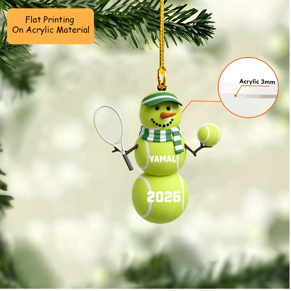 Personalized Tennis Christmas Ornament, Tennis Ball Snowman With Racket, Custom Ornament Christmas Gift, Keychain Tennis, Car Ornament Tennis