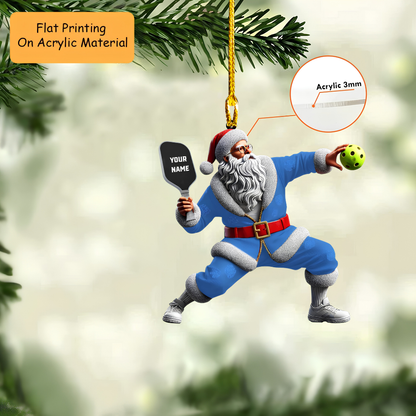 Personalized Santa Claus with Pickleball Paddle and Ball Ornament, Custom Pickleball Christmas Gift, Keychain Pickleball, Car Ornament Pickleball