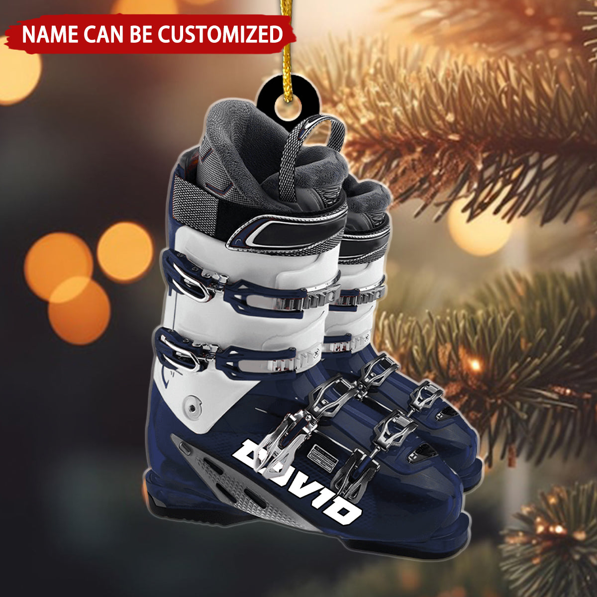 Personalized Winter Skiing Boots Flat Acrylic Ornament, Christmas Ornament Gifts For Son, Grandson, Daughter, Skiing Lovers