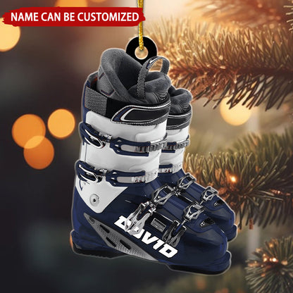 Personalized Winter Skiing Boots Flat Acrylic Ornament, Christmas Ornament Gifts For Son, Grandson, Daughter, Skiing Lovers