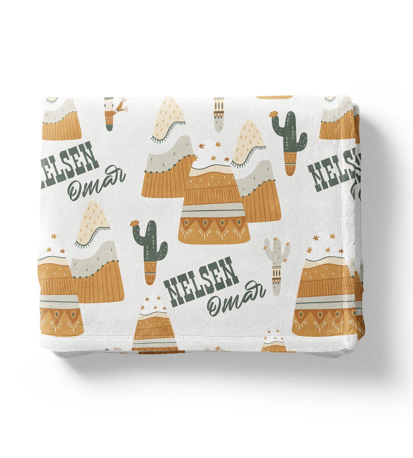 Southwest Cactus Baby Kids Blanket With Customized Name For Baby Nursery, Son, Daughter, Granddaughter, Grandson