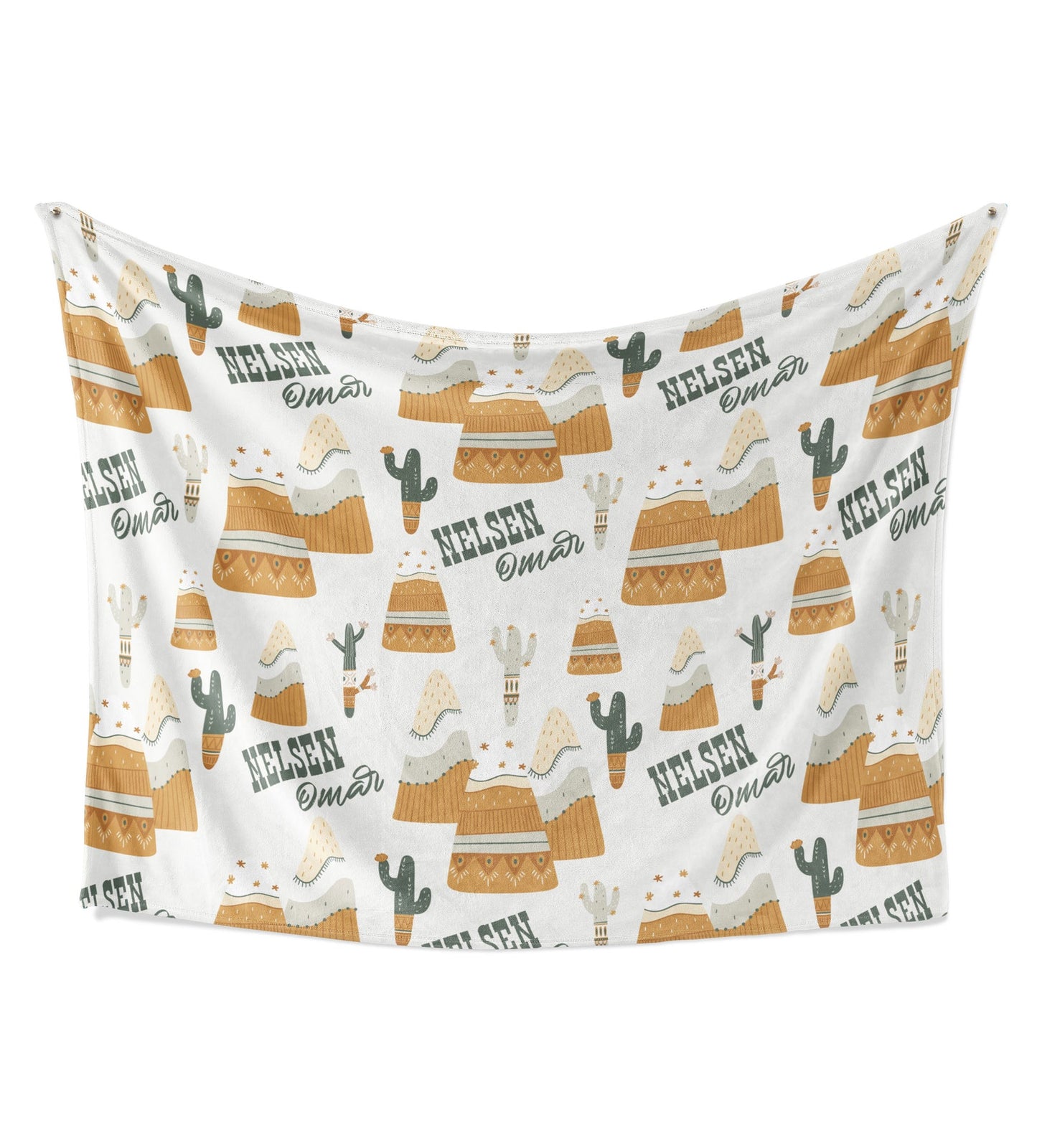 Southwest Cactus Baby Kids Blanket With Customized Name For Baby Nursery, Son, Daughter, Granddaughter, Grandson