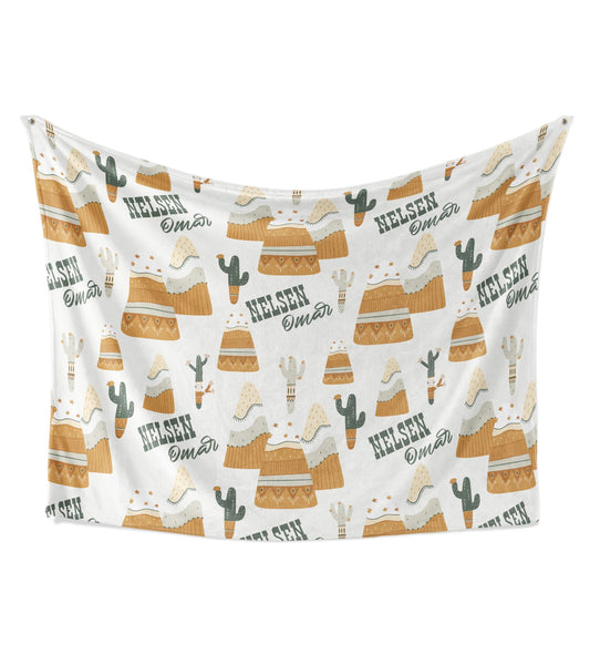 Southwest Cactus Baby Kids Blanket With Customized Name For Baby Nursery, Son, Daughter, Granddaughter, Grandson