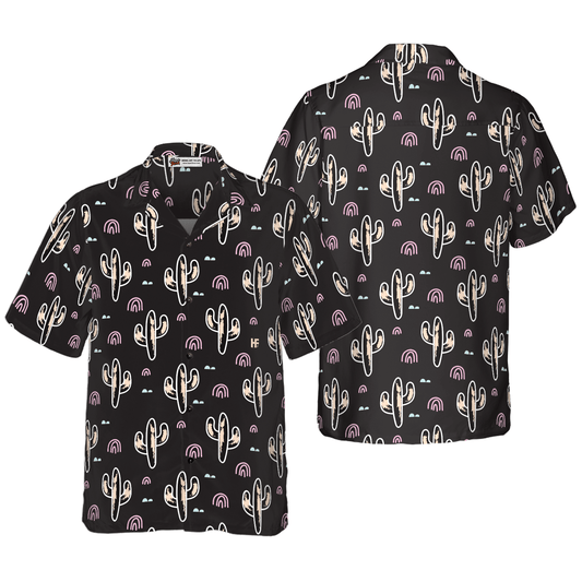 Cactus Plant Black Pattern Aloha Hawaiian Shirt For Summer, Colorful Shirt For Men Women, Perfect Gift For Friend, Team, Family - Amzanimalsgift