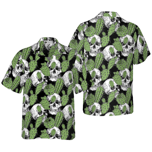 Cactus Skull Pattern Hawaiian Shirt, Colorful Summer Aloha Shirt For Men Women, Gift For Friend, Team - Amzanimalsgift