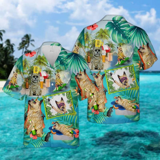 Cairn Terrier Hawaiian Shirt, Cain Terrier Surfing, Tropical Summer Aloha Shirt For Men - Perfect Gift For Cairn Terrier Lovers, Friend, Family - Amzanimalsgift