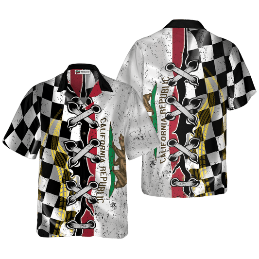 California Racing Flag Aloha Hawaiian Shirt For Summer, Colorful Hawaiian Shirt Outfit For Men Women, Gift For Friend, Team, Family, Racing Lover - Amzanimalsgift