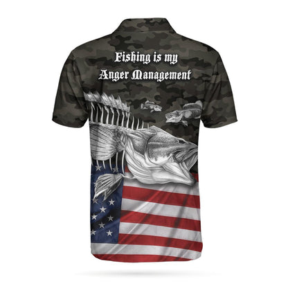 Camouflage American Flag Fishing Men Polo Shirt, Fishing Is My Anger Management Polo Shirt, Weekend Hooker Fishing Shirt For Men, Gift For Fishing Lovers - Amzanimalsgift
