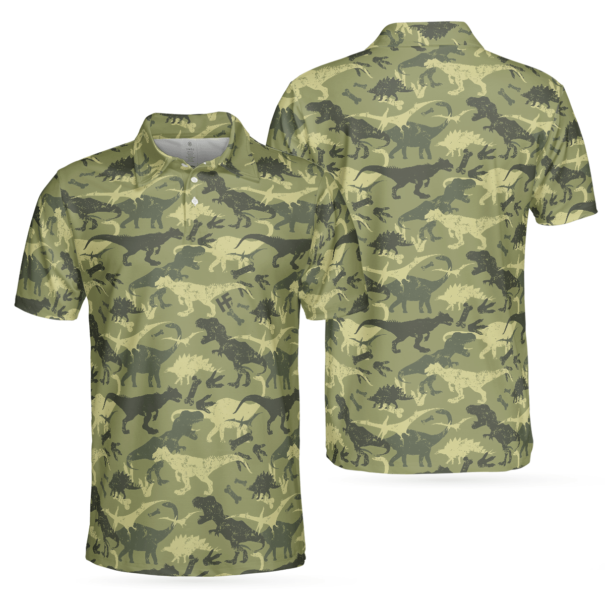 Camouflage Dinosaur Pattern Short Sleeve Polo Shirt, Camo Military Polo Shirt, Best Dinosaur Shirt For Men, Gift for Men - Amzanimalsgift