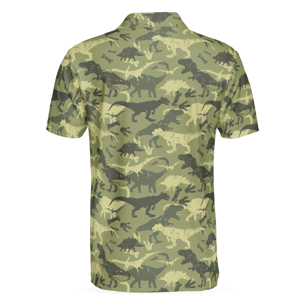 Camouflage Dinosaur Pattern Short Sleeve Polo Shirt, Camo Military Polo Shirt, Best Dinosaur Shirt For Men, Gift for Men - Amzanimalsgift