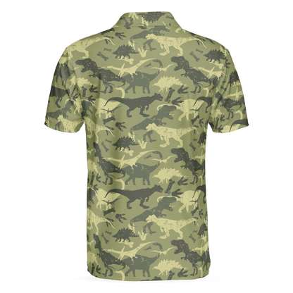 Camouflage Dinosaur Pattern Short Sleeve Polo Shirt, Camo Military Polo Shirt, Best Dinosaur Shirt For Men, Gift for Men - Amzanimalsgift