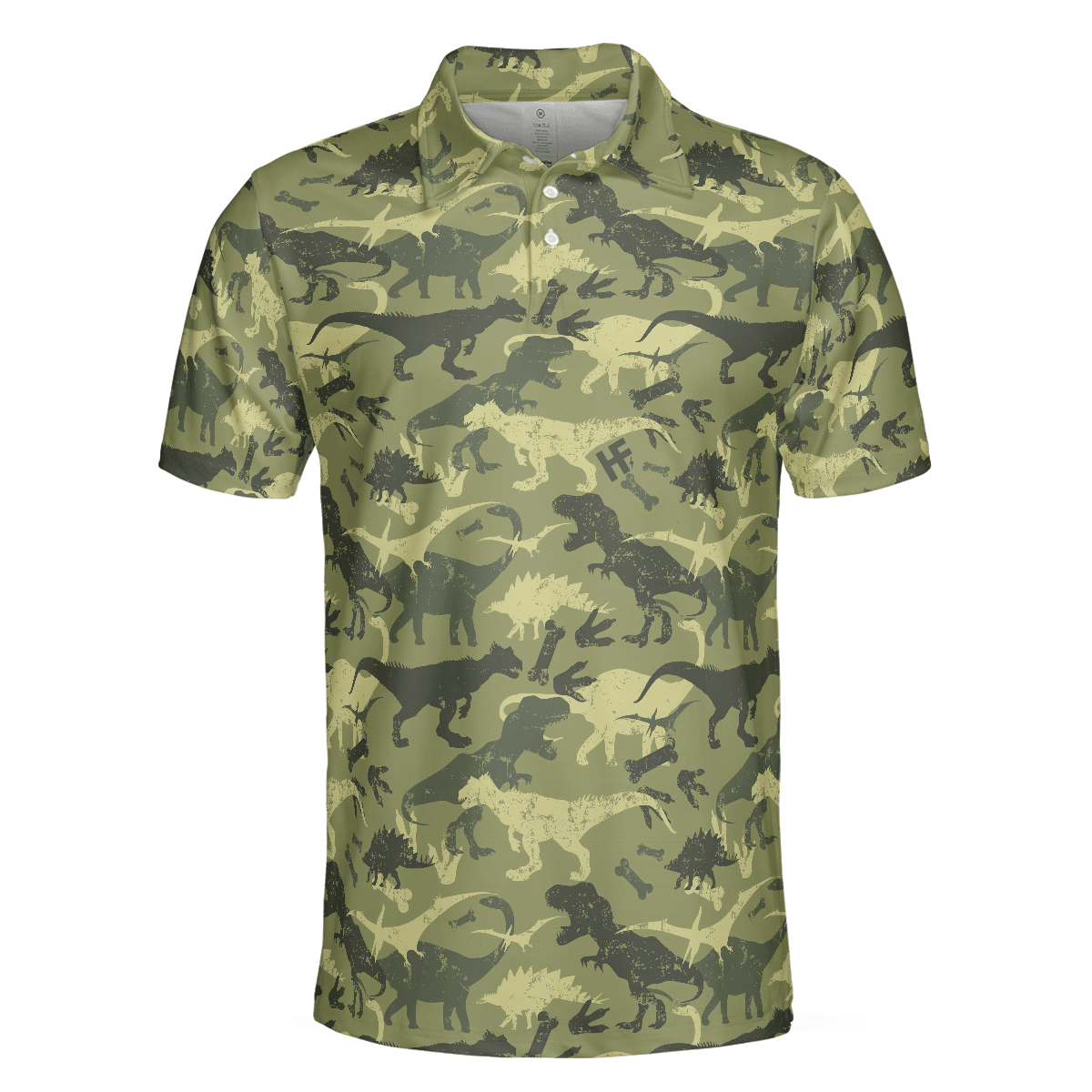 Camouflage Dinosaur Pattern Short Sleeve Polo Shirt, Camo Military Polo Shirt, Best Dinosaur Shirt For Men, Gift for Men - Amzanimalsgift