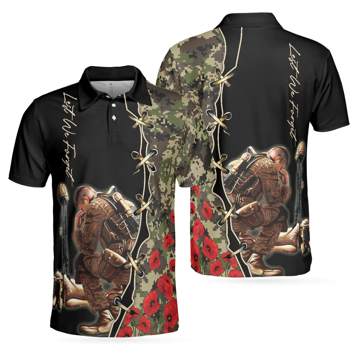 Camouflage Men Polo Shirt, Lest We Forget Polo Shirt, Thoughtful Gift For Veteran Day, Veteran Shirt For Proud War Veterans - Amzanimalsgift