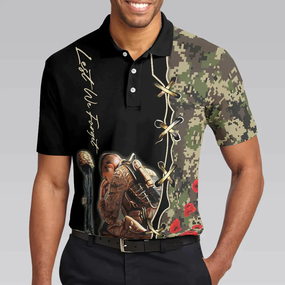 Camouflage Men Polo Shirt, Lest We Forget Polo Shirt, Thoughtful Gift For Veteran Day, Veteran Shirt For Proud War Veterans - Amzanimalsgift