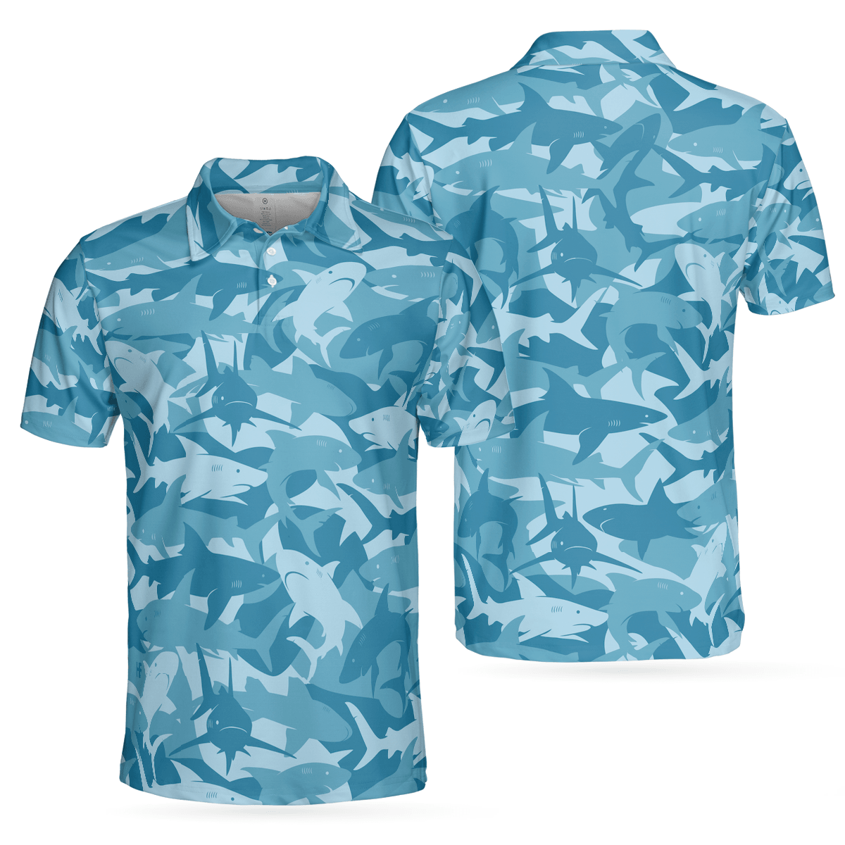 Camouflage Ocean Shark Pattern Short Sleeve Polo Shirt, Camo Aqua Polo Shirt, Best Shark Shirt For Men - Amzanimalsgift