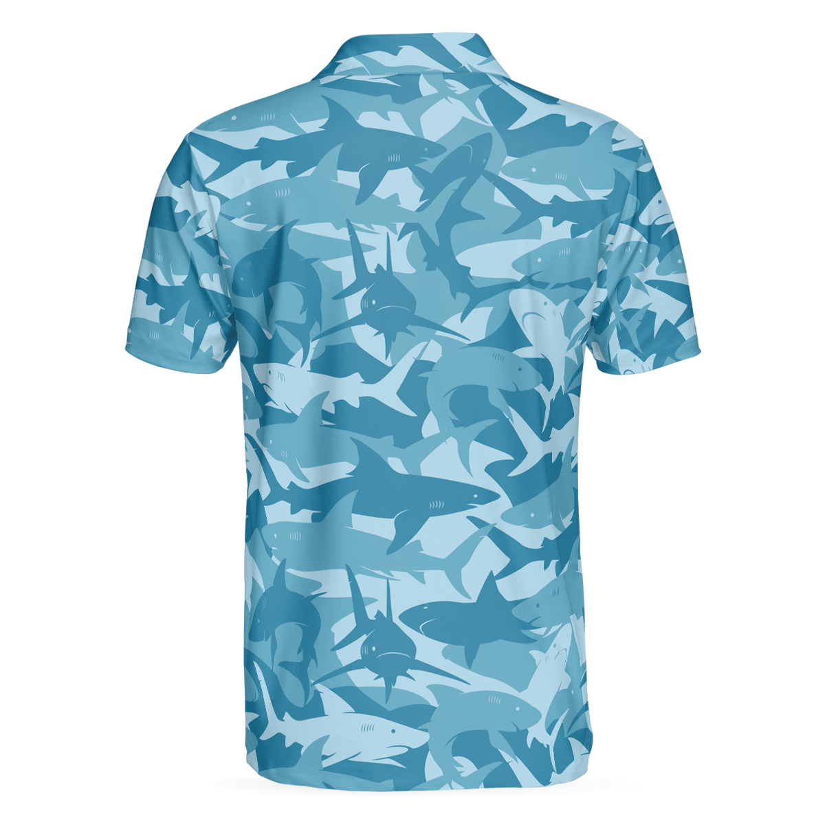 Camouflage Ocean Shark Pattern Short Sleeve Polo Shirt, Camo Aqua Polo Shirt, Best Shark Shirt For Men - Amzanimalsgift