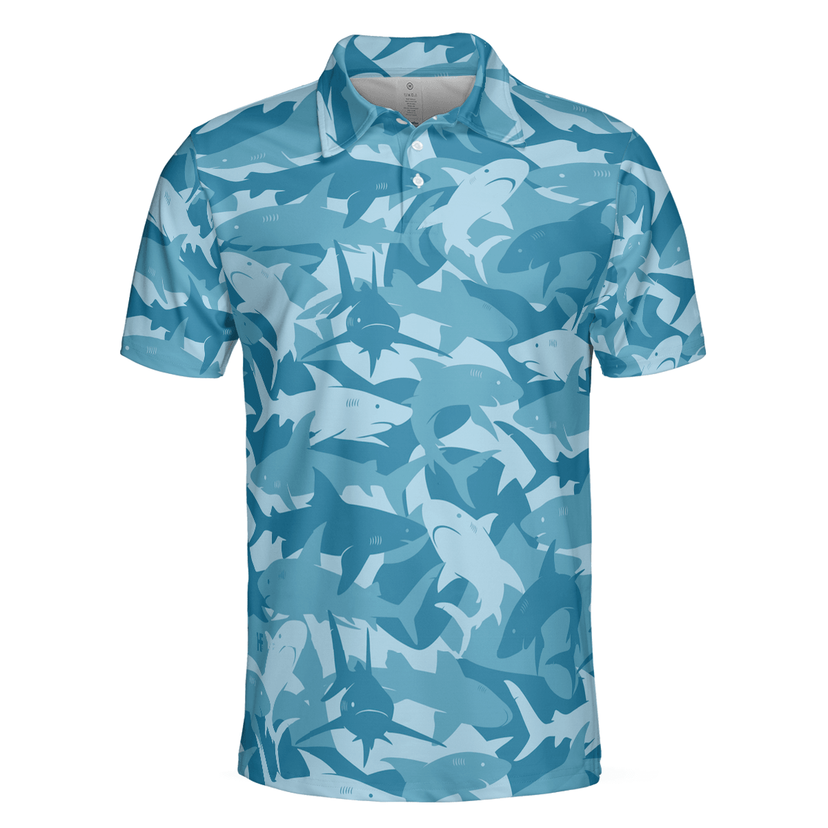 Camouflage Ocean Shark Pattern Short Sleeve Polo Shirt, Camo Aqua Polo Shirt, Best Shark Shirt For Men - Amzanimalsgift