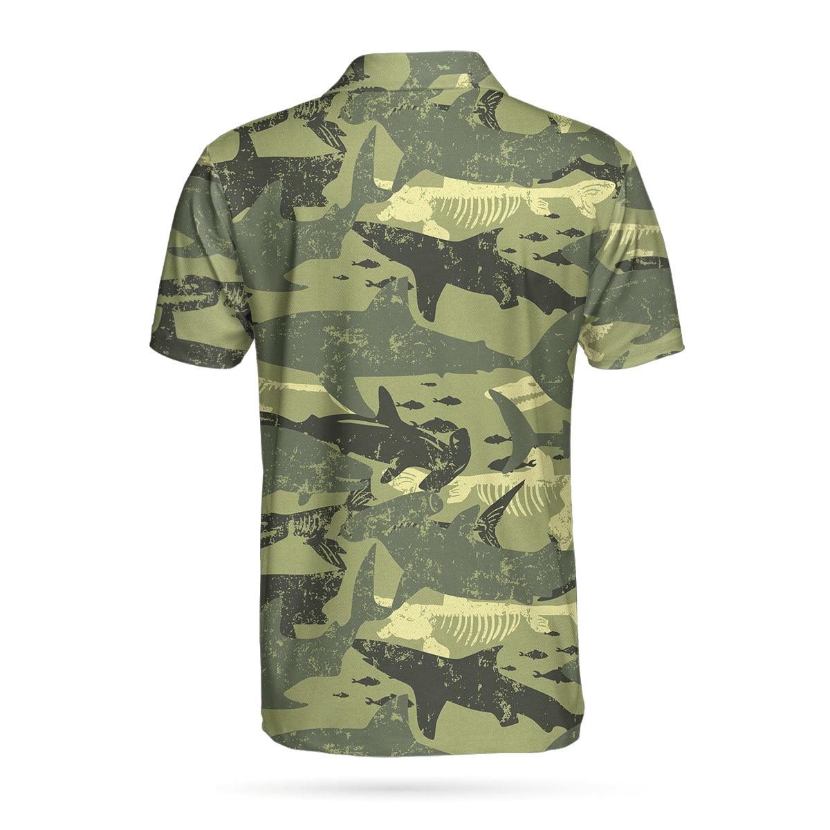 Camouflage Shark Pattern Short Sleeve Polo Shirt, Camo Military Polo Shirt, Best Shark Shirt For Men - Amzanimalsgift