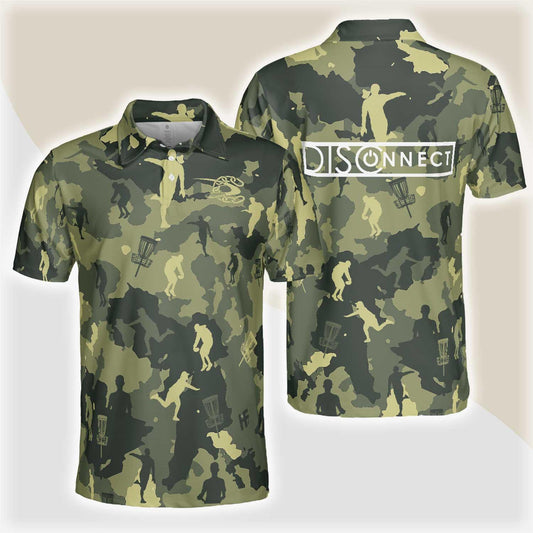 Camouflage Texture Disc Golf Polo Shirt, Short Sleeve Men Polo Shirt, Best Gift For Men Golfers, Polo Gift For Men - Amzanimalsgift
