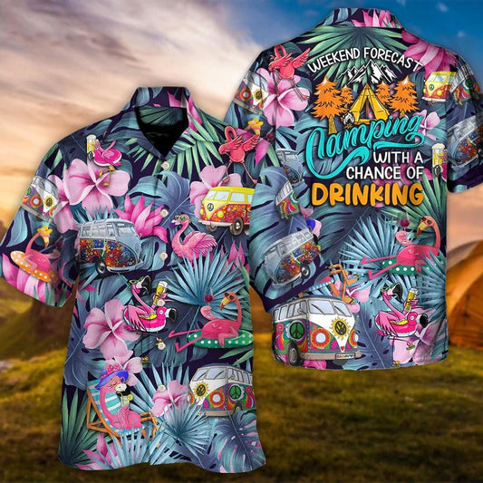 Camping Aloha Hawaiian Shirt, Camping Funny Flamingo Hawaiian Shirt For Summer, Camping Aloha Shirt - Perfect Gift For Men, Women, Camping Lover - Amzanimalsgift