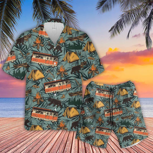 Camping Aloha Hawaiian Shirts For Summer, Vintage Camp Tropical Hawaiian Set Holiday Outfit For Men Women, Gift For Friend, Camping Lovers, Team - Amzanimalsgift