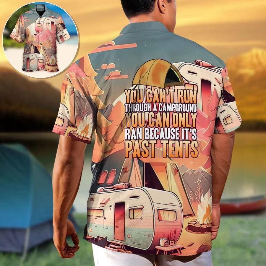 Camping Aloha Shirt, Camping Funny Art Hawaiian Shirt For Summer, Can't Run Through A Campground Shirt - Perfect Gift For Men, Women, Camping Lover - Amzanimalsgift