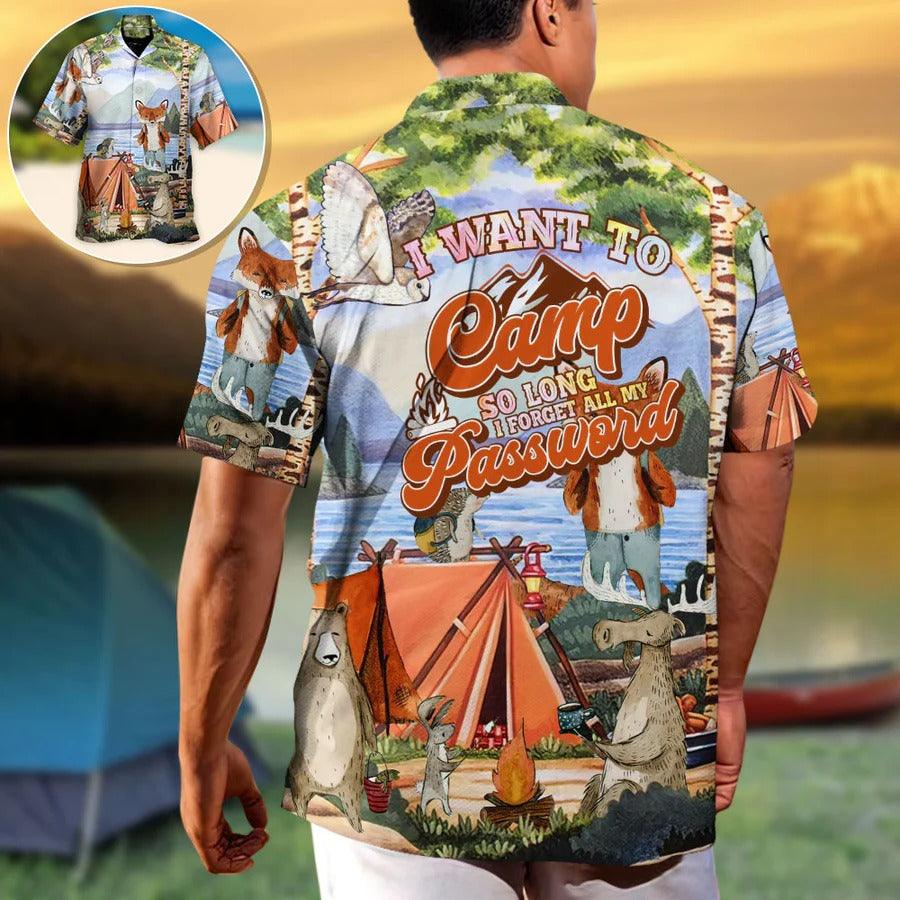 Camping Aloha Shirt, Camping Funny Art Hawaiian Shirt For Summer, I Want To Camp Aloha Shirt - Perfect Gift For Men, Women, Camping Lover, Friend - Amzanimalsgift