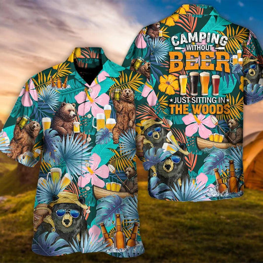 Camping Aloha Shirt, Camping Funny Bear Hawaiian Shirt For Summer, Camping Without Beer Aloha Shirt - Perfect Gift For Men, Women, Camping Lover, Family - Amzanimalsgift
