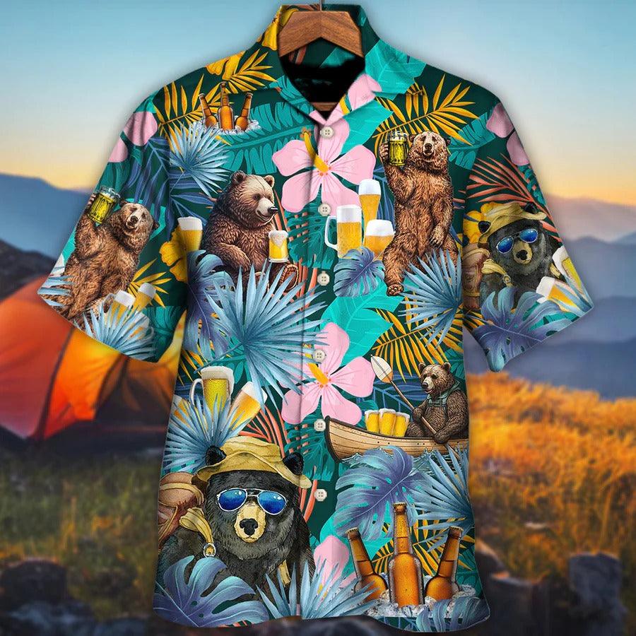 Camping Aloha Shirt, Camping Funny Bear Hawaiian Shirt For Summer, Camping Without Beer Aloha Shirt - Perfect Gift For Men, Women, Camping Lover, Family - Amzanimalsgift