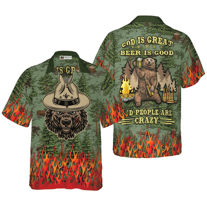 Camping Beer Hawaiian Shirt, Camping Sheriff Bear Drink Beer Colorful Summer Aloha Shirt For Men Women, Perfect Gift For Husband, Wife, Friend - Amzanimalsgift