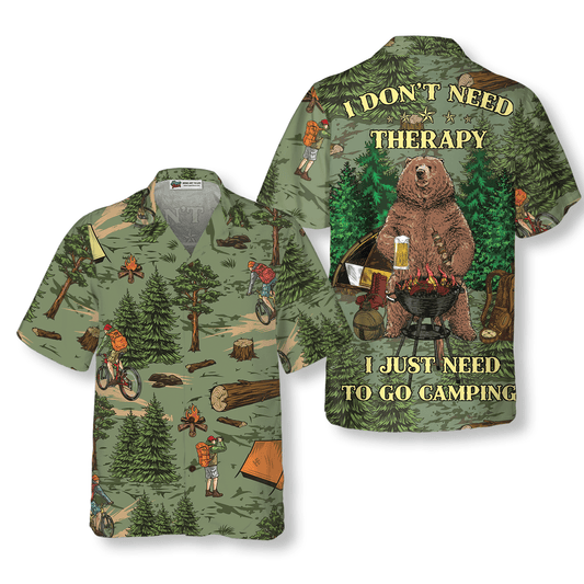 Camping Hawaiian Shirt, Bear Dink Beer I Don't Need Therapy I Just Need To Go Camping, Colorful Summer Aloha Shirt For Men Women, Gift For Friend, Team - Amzanimalsgift