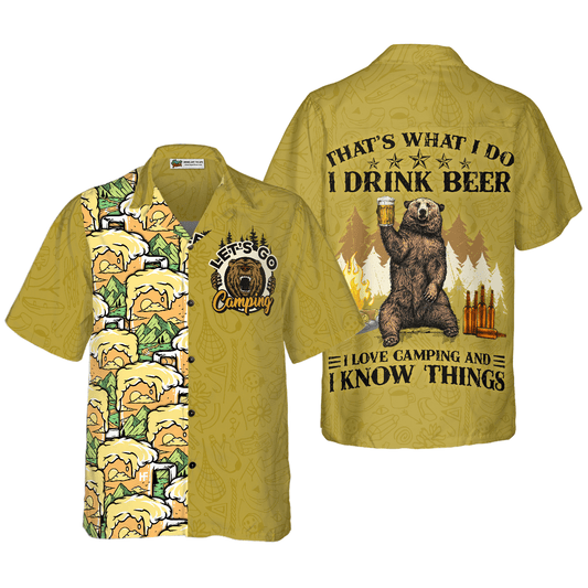 Camping Hawaiian Shirt, Bear Drink Beer, Colorful Summer Aloha Shirt For Men Women, Gift For Friend, Team, Camping Beer Lovers, Let's Go Camping - Amzanimalsgift