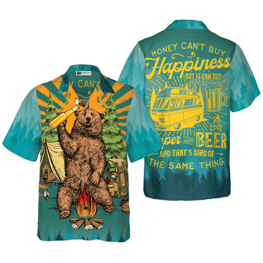 Camping Hawaiian Shirt, Bear Drink Beer, Money Can't Buy Camper And Beer, Colorful Summer Aloha Shirt For Men Women, Perfect Gift For Friend, Team - Amzanimalsgift
