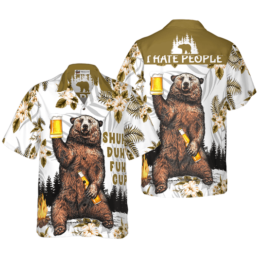 Camping Hawaiian Shirt, Bear Drinks Beer, I Hate People, Colorful Summer Aloha Shirt For Men Women, Perfect Gift For Friend, Family - Amzanimalsgift