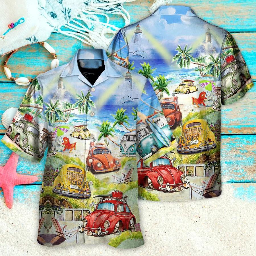 Camping Hawaiian Shirt, Blue Beach, Ladybug Car, Camping Life Beach Aloha Shirt For Men And Women - Perfect Gift For Camping Lovers - Amzanimalsgift