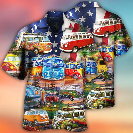 Camping Hawaiian Shirt, Camping Caravans, Camping Independence Day American Aloha Shirt For Men And Women - Perfect Gift For Camping Lovers - Amzanimalsgift