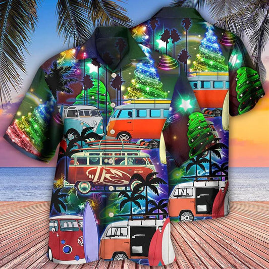Camping Hawaiian Shirt, Camping Christmas, Camping Caravan Merry Christmas Happy Night Aloha Shirt For Men - Perfect Gift For Camping Lovers, Christmas - Amzanimalsgift