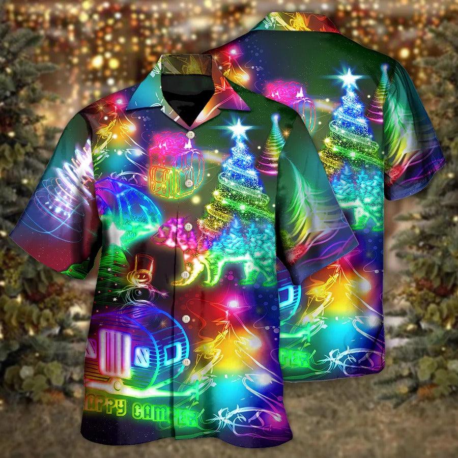 Camping Hawaiian Shirt, Camping Christmas, Camping Merry Christmas Neon Night Aloha Shirt For Men - Perfect Gift For Camping Lovers, Christmas - Amzanimalsgift