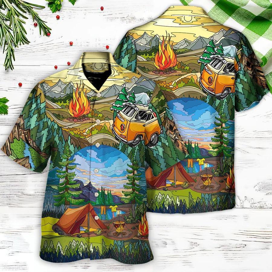 Camping Hawaiian Shirt, Camping Fire, Camping Caravan, Camping Art Aloha Shirt For Men And Women - Perfect Gift For Camping Lovers - Amzanimalsgift