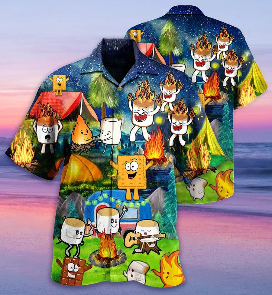Camping Hawaiian Shirt, Camping Fire, Camping Chocolate Marshmallow Fire Aloha Shirt For Men And Women - Perfect Gift For Camping Lovers - Amzanimalsgift