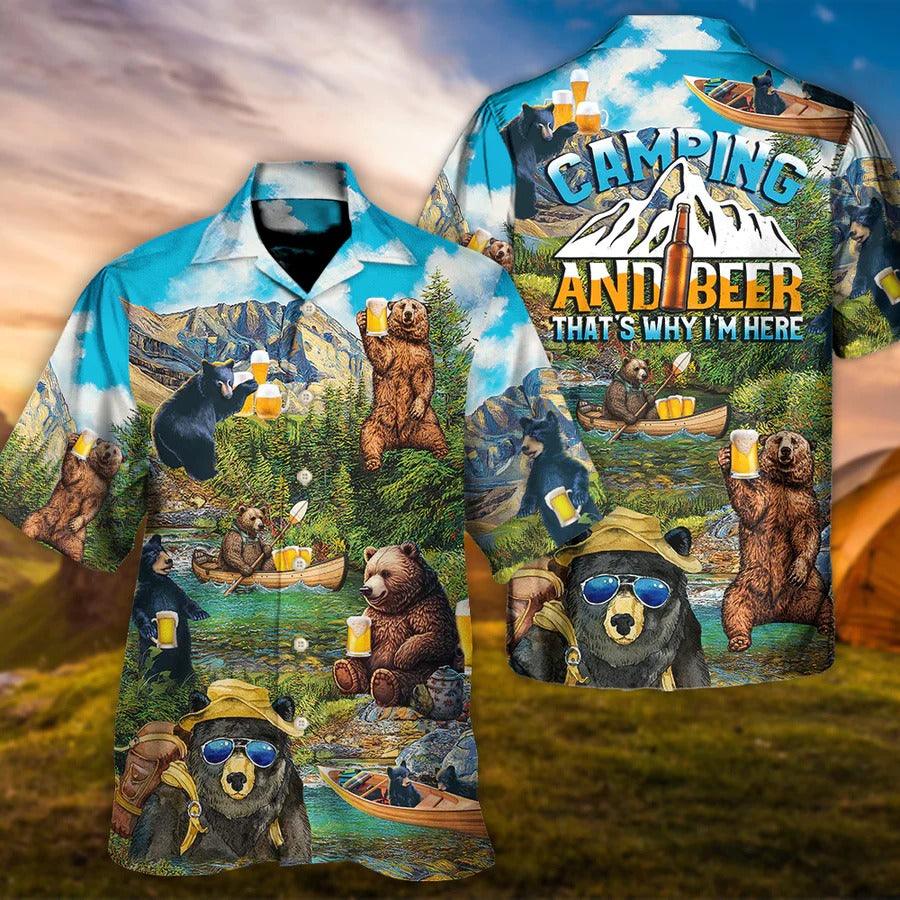 Camping Hawaiian Shirt, Camping Funny Bear Drinking Hawaiian Shirt For Summer, Camping Beer Aloha Shirt - Perfect Gift For Men, Women, Camping Lover - Amzanimalsgift