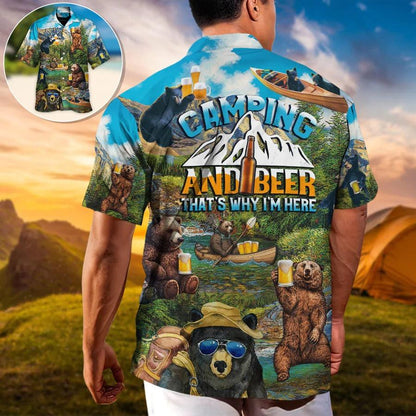 Camping Hawaiian Shirt, Camping Funny Bear Drinking Hawaiian Shirt For Summer, Camping Beer Aloha Shirt - Perfect Gift For Men, Women, Camping Lover - Amzanimalsgift