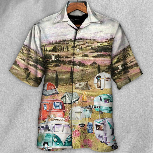 Camping Hawaiian Shirt, Camping Immense Meadow Art Hawaiian Shirt, Camping Meadow Aloha Shirt- Perfect Gift For Men, Women, Camping Lover, Friend - Amzanimalsgift