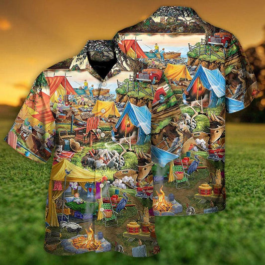 Camping Hawaiian Shirt, Camping In Forest, Camping Glamping Tent Family Picnic Happiness Aloha Shirt For Men And Women - Perfect Gift For Camping Lovers - Amzanimalsgift