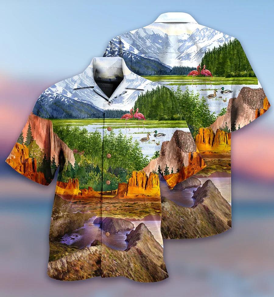 Camping Hawaiian Shirt, Camping Peaceful Nature, Flamingo Aloha Shirt For Men And Women - Perfect Gift For Camping Lovers, Flamingo Lovers - Amzanimalsgift