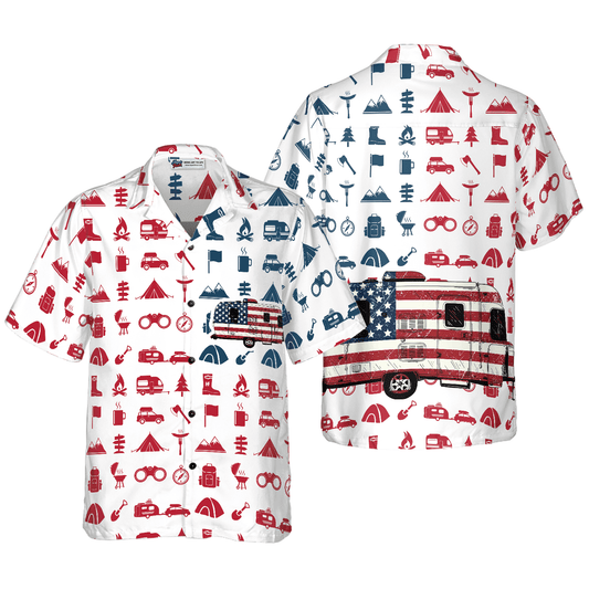 Camping Hawaiian Shirt For Summer, Campervan American Flag, Colorful Shirt For Men Women, Perfect Gift For Friend, Team, Camping Lovers - Amzanimalsgift
