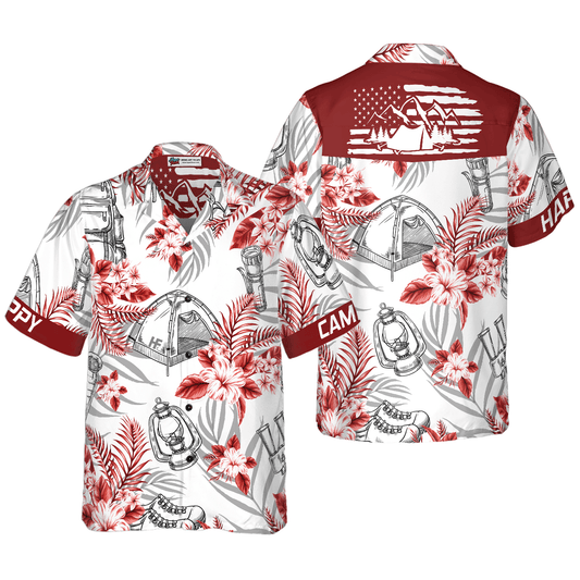 Camping Hawaiian Shirt For Summer, Happy Camper Colorful Shirt For Men Women, Perfect Gift For Friend, Team, Family, Camping Lovers - Amzanimalsgift