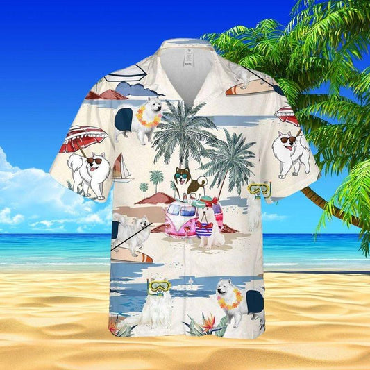 Canadian Eskimo Dog Aloha Hawaiian Shirt, Funny Canadian Eskimo Hawaiian Shirt, Tropical Coconut Hawaiian Shirt For Men & Women, Canadian Eskimo Lover - Amzanimalsgift