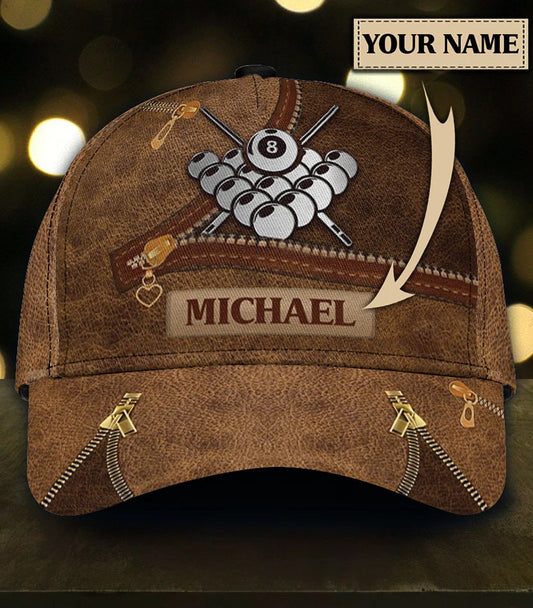 Customized Billiard Cap, Billiard Pool Classic Leather Personalized Name 3D Over Printed Hats, Best Billiard Pool Hat For Billiard Players
