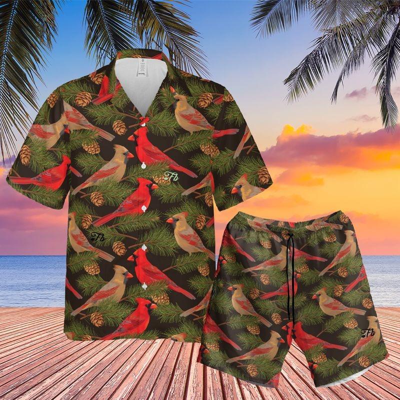 Cardinal Aloha Hawaiian Shirt - Cardinal Pattern Hawaiian Shirt, Pine Tree Branch Pattern Hawaiian Shirt For Men & Women, Cardinal Lover - Amzanimalsgift